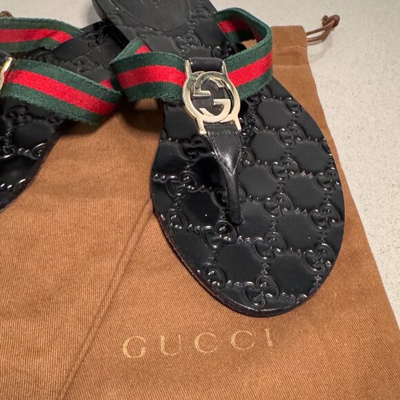 Gucci Authentic GG Logo Stripe Thong Sandals - Picture 10 of 14